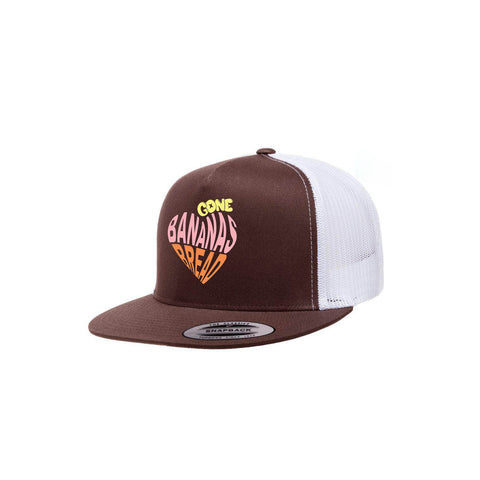 gone bananas logo trucker cap, brown and white